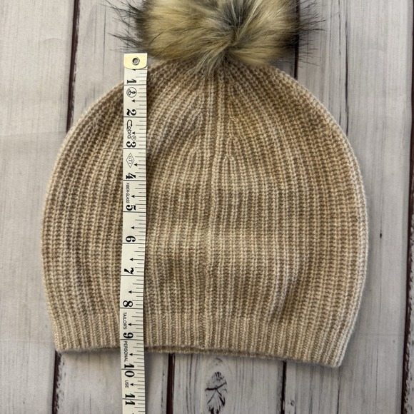 Garnet Hill 100%‎ Cashmere Beanie Hat Faux Fur Pom One Size Quite Luxury main image 4